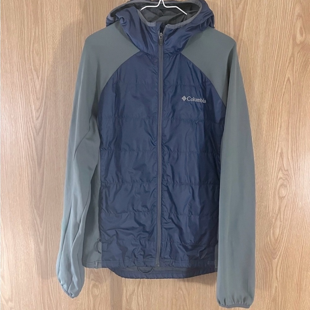 Columbia Blue/ Green Puffer Hoodie Jacket